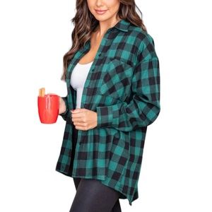 J.Crew Buffalo Check Flannel Half-Zip Pullover — Navy/Green • Size Small